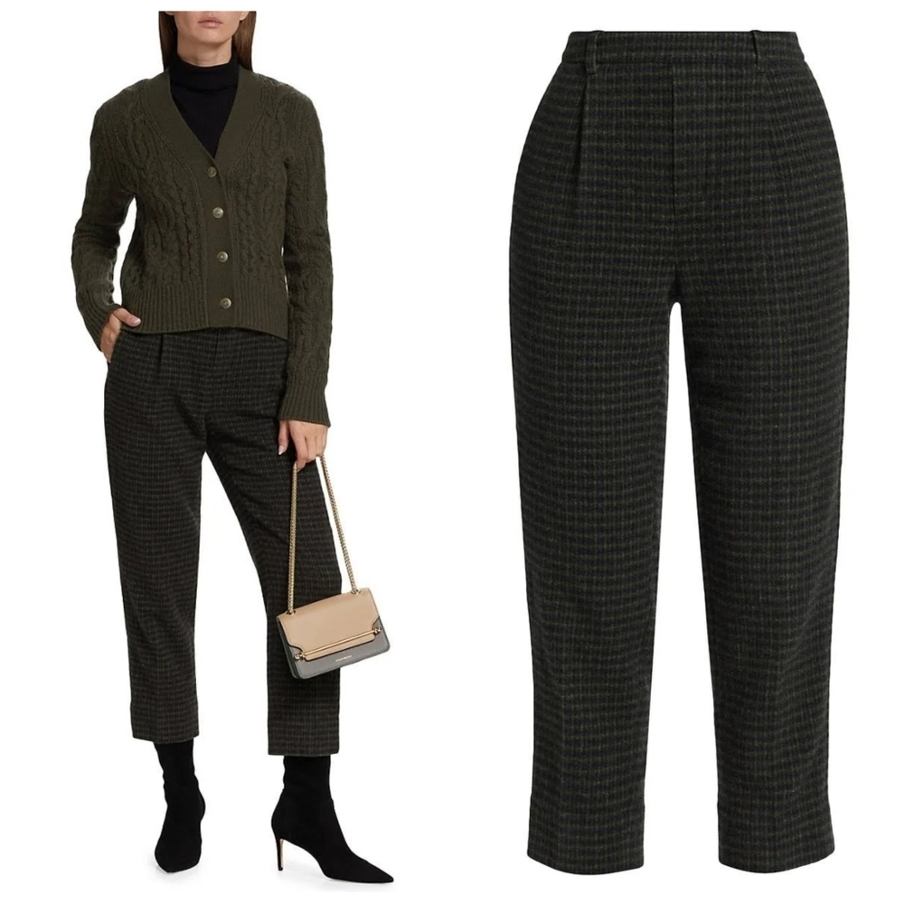 Vince Check Plaid Wool & Cashmere-Blend Easy Pant xxs NWT